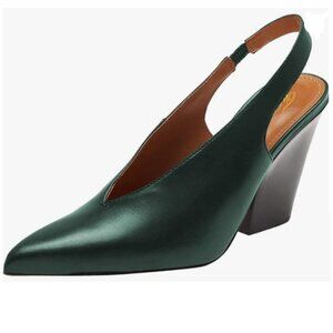 FOWT Dark Green V-Cut Slingback Pumps for Women Pointy Toe Backless Casual Mules